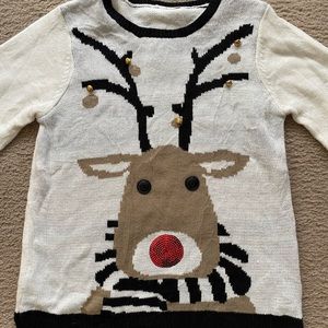 Lightweight Rudolph Red Nose Reindeer Ugly Christmas Sweater with bells - Size S